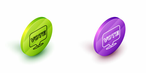 Isometric line Vote icon isolated on white background. Green and purple circle buttons. Vector