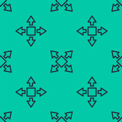 Fototapeta premium Blue line Many ways directional arrow icon isolated seamless pattern on green background. Vector