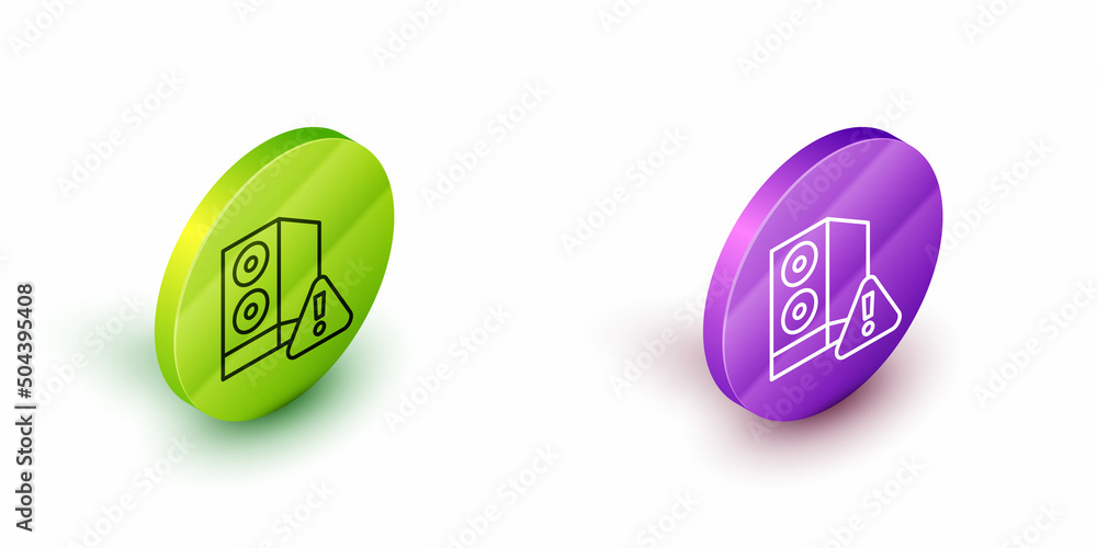 Poster isometric line case of computer with exclamation mark icon isolated on white background. computer se