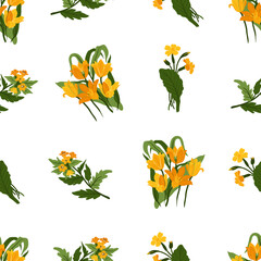 Flowers seamless pattern. Pink color. Modern trendy Matisse minimal style. 