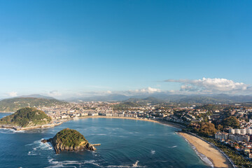 Aerial view of La Concha beach in San Sebastian, Spain.