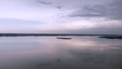 Fototapeta na wymiar Aerial view. Large mysterious lake early in the morning. Lake Supiy. Ukraine