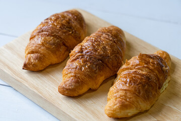 Close up of Croissants Served on Table in Restaurant for Breakfast