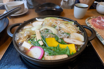 Close up of Vegetable Was Boiled in Shabu Pot in Restaurant