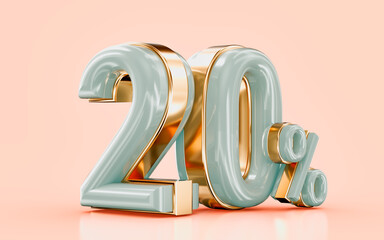 realistic glossy 20 percent discount sale banner golden effect 3d render concept for marketing offer