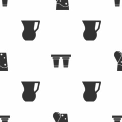 Set Glass with water, Water filter and Jug glass on seamless pattern. Vector
