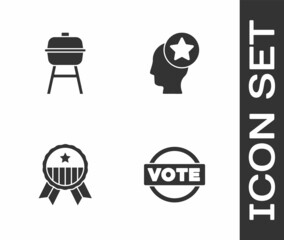 Set Vote, Barbecue grill, Medal with star and USA Head icon. Vector