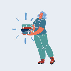 Vector illustration of a female student with her stack of books.