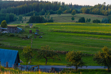 Green summer rural hills landscape, terrace fields, organic farming. Rural countryside in Polana region, Slovakia, Europe © fotomolka