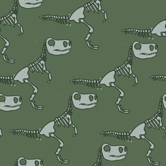 Seamless pattern with abstract t-rex skeleton. Background with dino for textile, fabric, kids, boy, wrapping paper, Web, clothes, socks and other design.