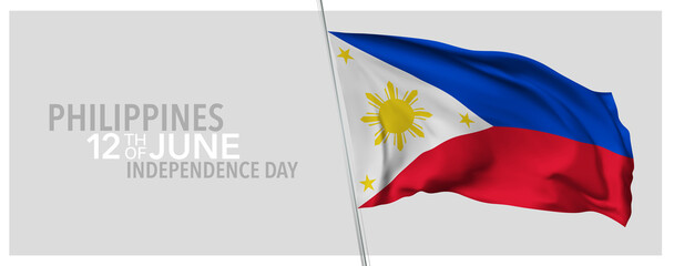 Philippines happy independence day greeting card, banner with template text vector illustration