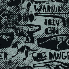 Seamless pattern with grunge dinosaurs. Background for textile, fabric, wrapping paper, kids, wear, clothes, web and other design.