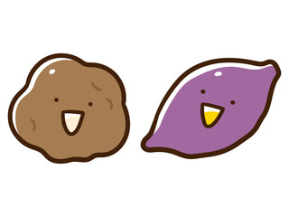 じゃがいもとサツマイモのかわいい手書き風キャラクターイラストセット