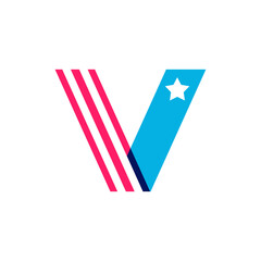 V letter logo made of American Stars and Stripes flag.
