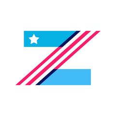 Z letter logo made of American Stars and Stripes flag.