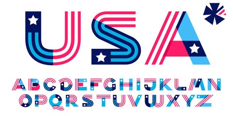 Alphabet made of American Stars and Stripes flag.