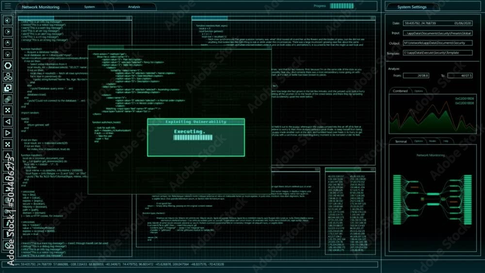 Leinwandbilder Software Backend Mock-up with Software Loading Screen Animation. Dark Project Monitoring Interface with Multiple Windows. Template for Computer Displays and Laptop Screens.