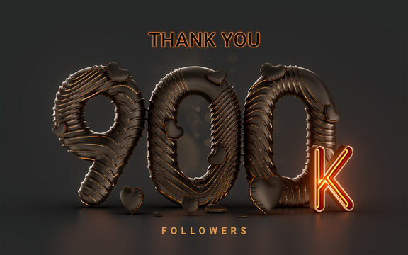 900k follower celebration banner on dark background with neon glow lighting 3d render concept