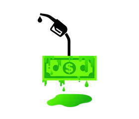 Oil and US Dollar Isolated on White. falling oil prices. 