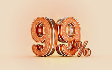 99 percent discount sale banner gold effect 3d render concept for shopping marketing cash back offer - obrazy, fototapety, plakaty