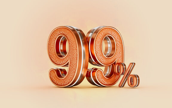 99 percent discount sale banner gold effect 3d render concept for shopping marketing cash back offer