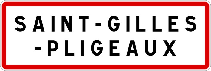 Panneau entrée ville agglomération Saint-Gilles-Pligeaux / Town entrance sign Saint-Gilles-Pligeaux