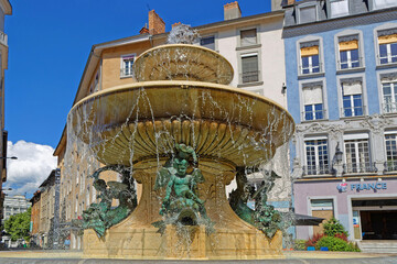 GRENOBLE, FRANCE, May 9, 2022 : Fountain in city center of Grenoble.