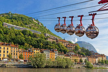 GRENOBLE, FRANCE, May 10, 2022 : Inaugurated in 1934, La Bastille cable-car was the first urban...