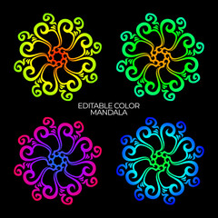 Simple Mandala ornament, Set of flowers, Vector Mandala, Floral, Oriental, Book Page