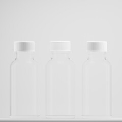 three glass bottle with white cap a front view 3d render