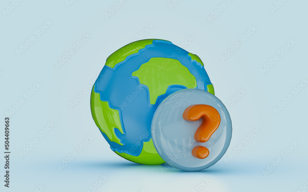 Aufkleber world question mark badge sign global information confusion asking problem interrogation 3d render
