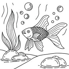 Design Vector Fish Aquarium Coloring Page for Kid