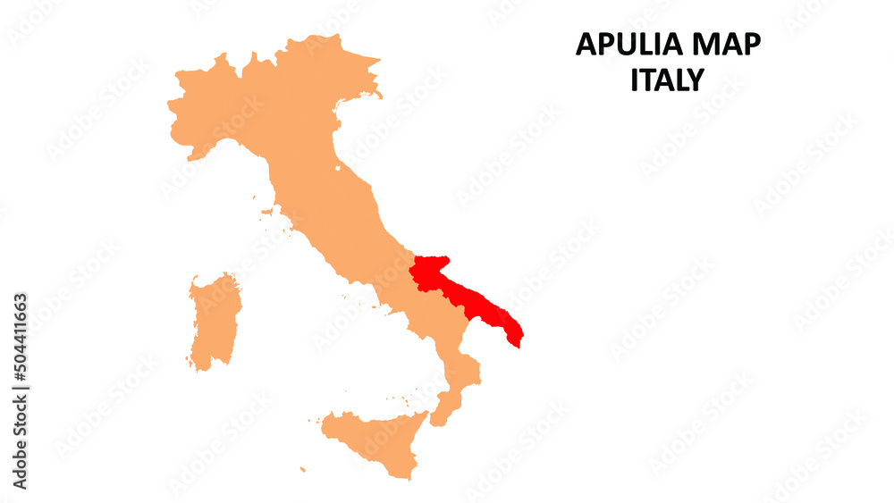 Wall mural apulia regions map highlighted on italy map.