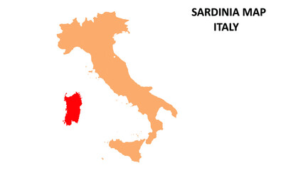 Sardinia regions map highlighted on Italy map.