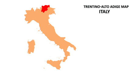 Trentino-Alto Adige regions map highlighted on Italy map.