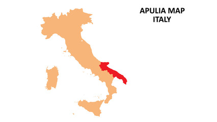 Fototapeta na wymiar Apulia regions map highlighted on Italy map.