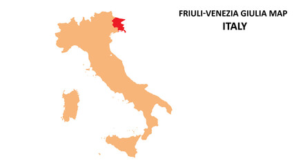 Friuli-Venezia Giulia regions map highlighted on Italy map.