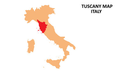 Tuscany regions map highlighted on Italy map.
