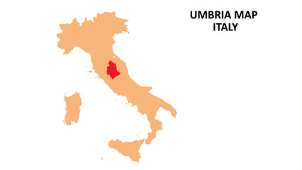 Fototapeta na wymiar Umbria regions map highlighted on Italy map.