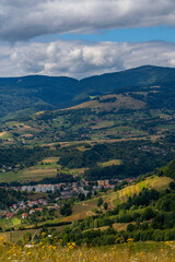 Fototapeta na wymiar aerial view to the city Hrinova, Slovakia, Europe