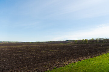 Fototapeta na wymiar Agricultural grounds. Extensive fields plowed for grain crops.