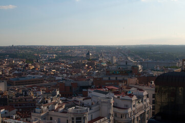 Aerial view of Madrid from a terrace at Gran Via. Royal Palace in the distance.