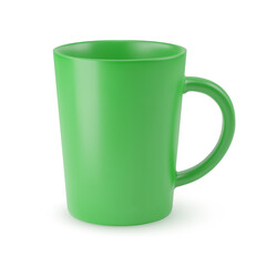 Illustration of Empty Green Ceramic Coffee Cup or Tea Mug on a White Backdrop. Isolated Mockup with Shadow Effect, and Copy Space for Your Design