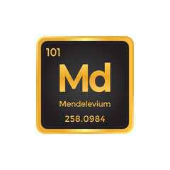 Mendelevium periodic table element Md atom vector icon design with atomic and mass number. Chemistry chemical element symbol