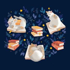 reading at night - cat - isolated