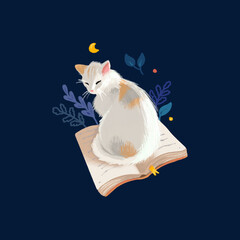 reading at night - isolated cat