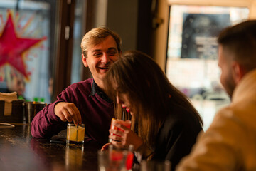 Laughing together and sitting