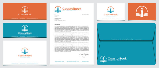 Coastal book logo with stationery, business card and social media banner designs