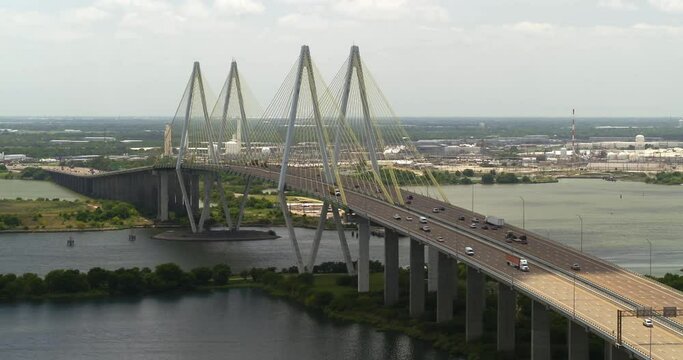 Establishing shot of the Fred Hartman Bridge in Baytown Texas