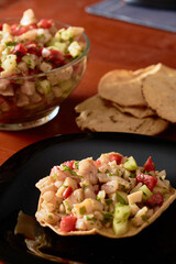 Fish ceviche toast, a Mexican, Peruvian and Caribbean dish.